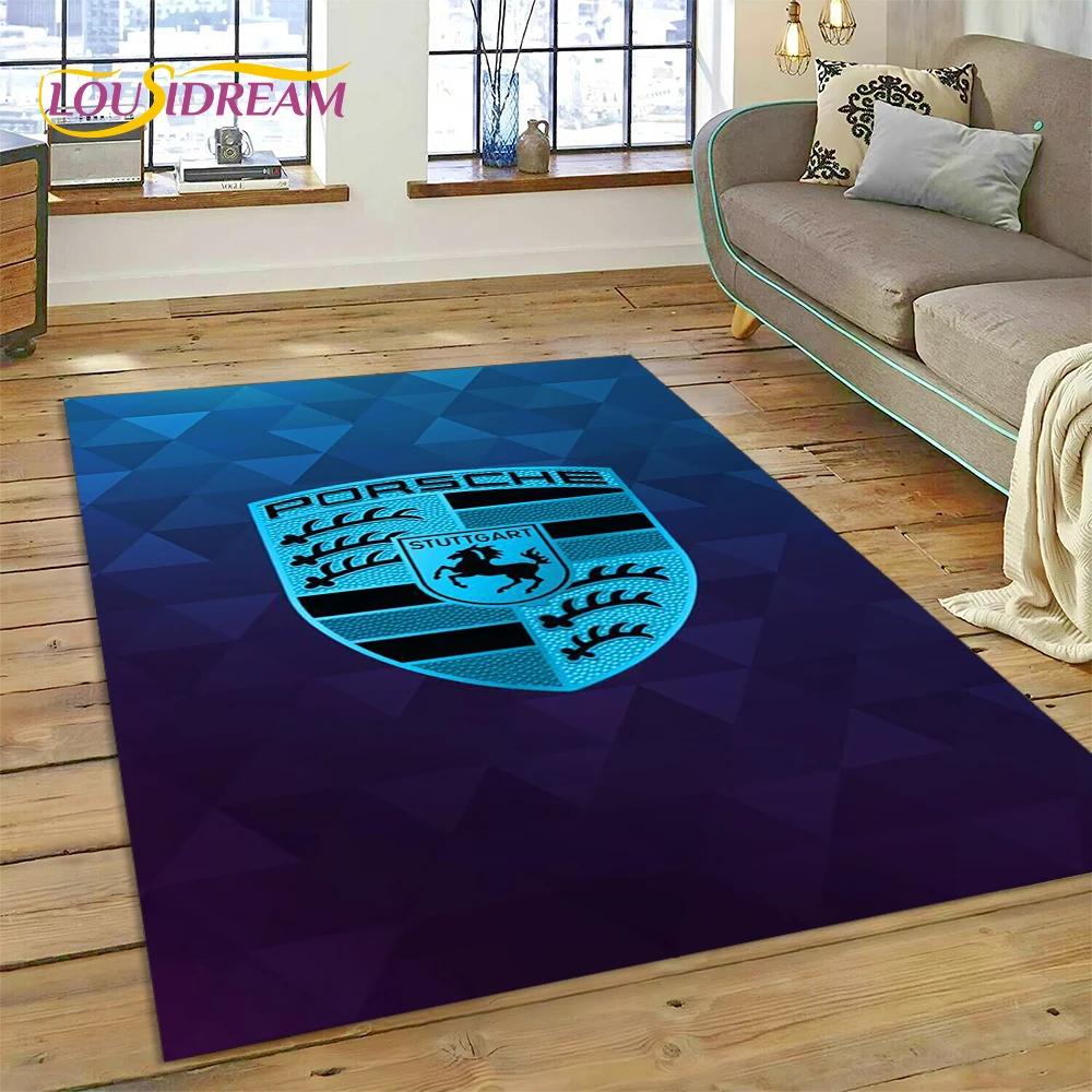 Car Logo P-Porsche 3D Printing Rug Carpet for Living Room Bedroom Home Decor,Floor Mat Non-slip for Sofa Doormat Gift Kids Play
