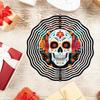 Vibrant Day of the Dead Skull Wind Chime Colorful Floral Skeleton Design 2D Rotating Outdoor Garden Art Festive Wall Decor for Home Yard
