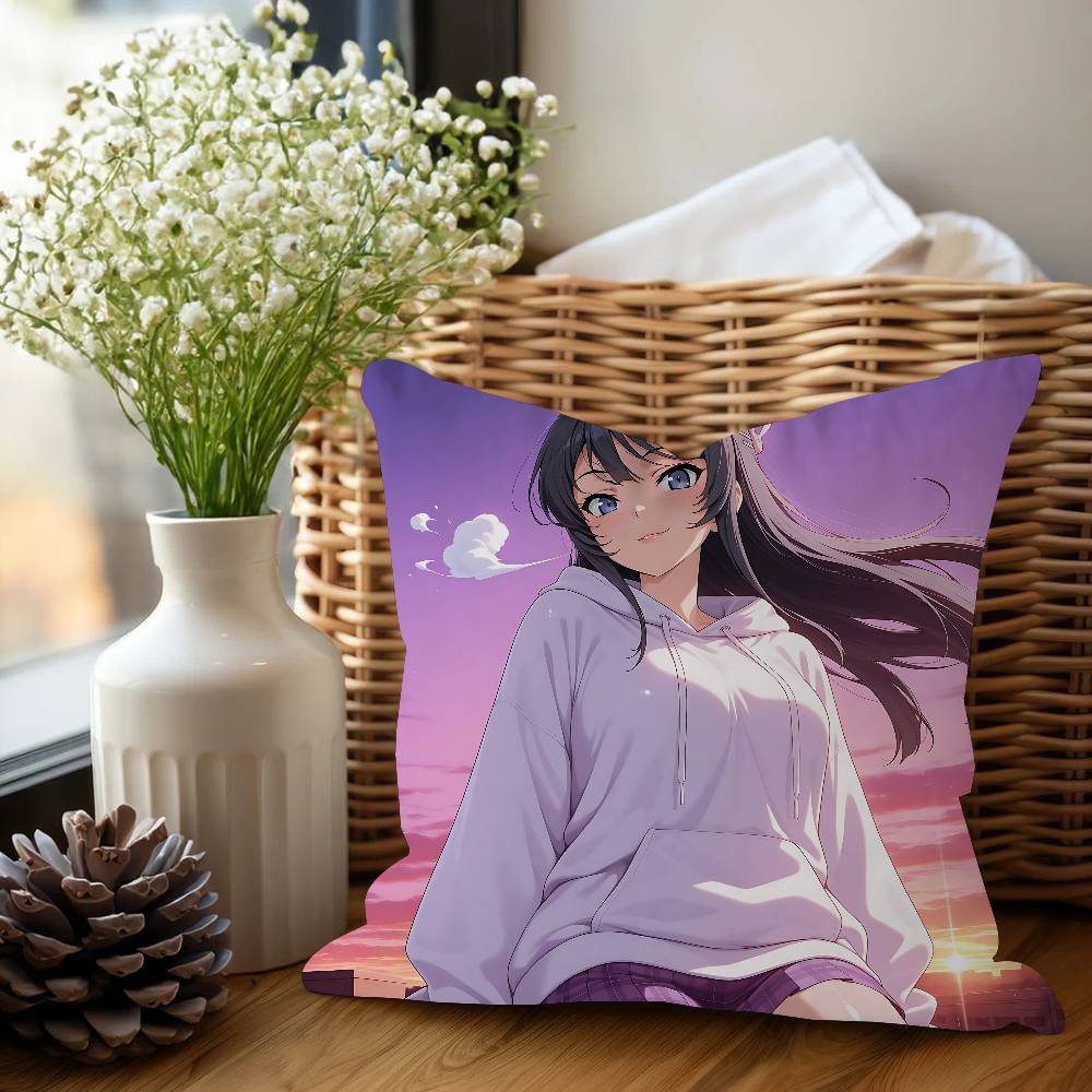 Sakurajima Mai Anime Cushion Cover Car Throw Pillow Case For Sofa Car Christmas Gift 40x40cm 45x45cm