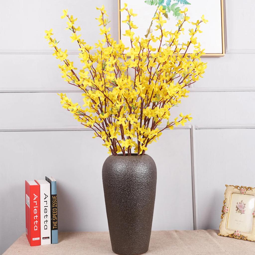 Artificial Orchids Flowers Winter Jasmine Ornament Plastic Branch Simulation Single 5-prong Yellow 94cm Home Decoration