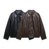 Modische und vielseitige lockere Revers-Reißverschluss-Pilotjacke Mantel Damen Herbst Neu PU-Lederjacke