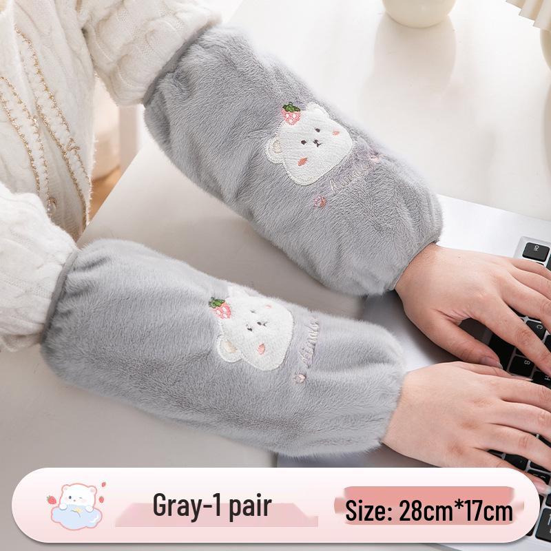 Autumn/Winter Plush Bear Sleeve Covers for Girls - Anti-Stain Long Hand Guards