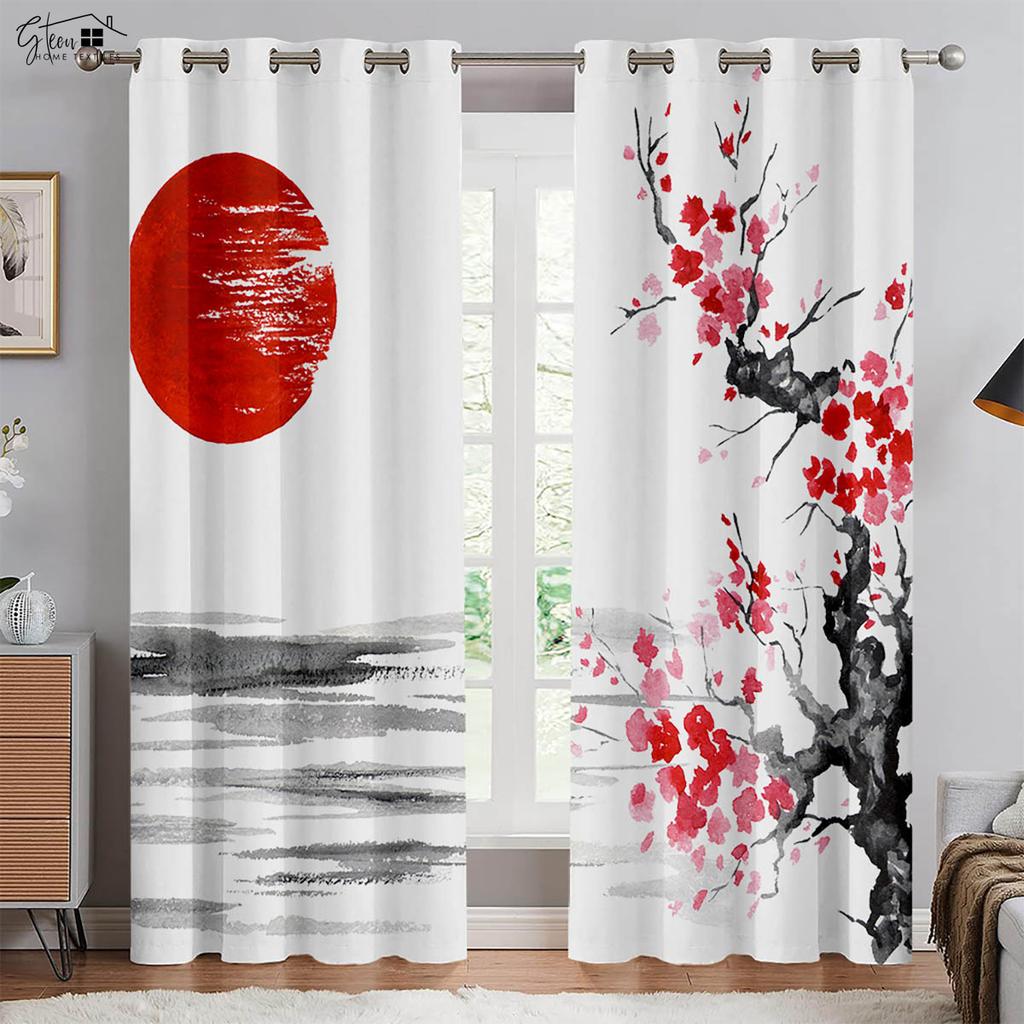 Chińskie Malarstwo Pejzażowe Drukowane w 3D Zasłony Malarstwo Tuszem Góry i Chmury Kwiat Śliwy Kwiat Brzoskwini Klasyczne Zasłony