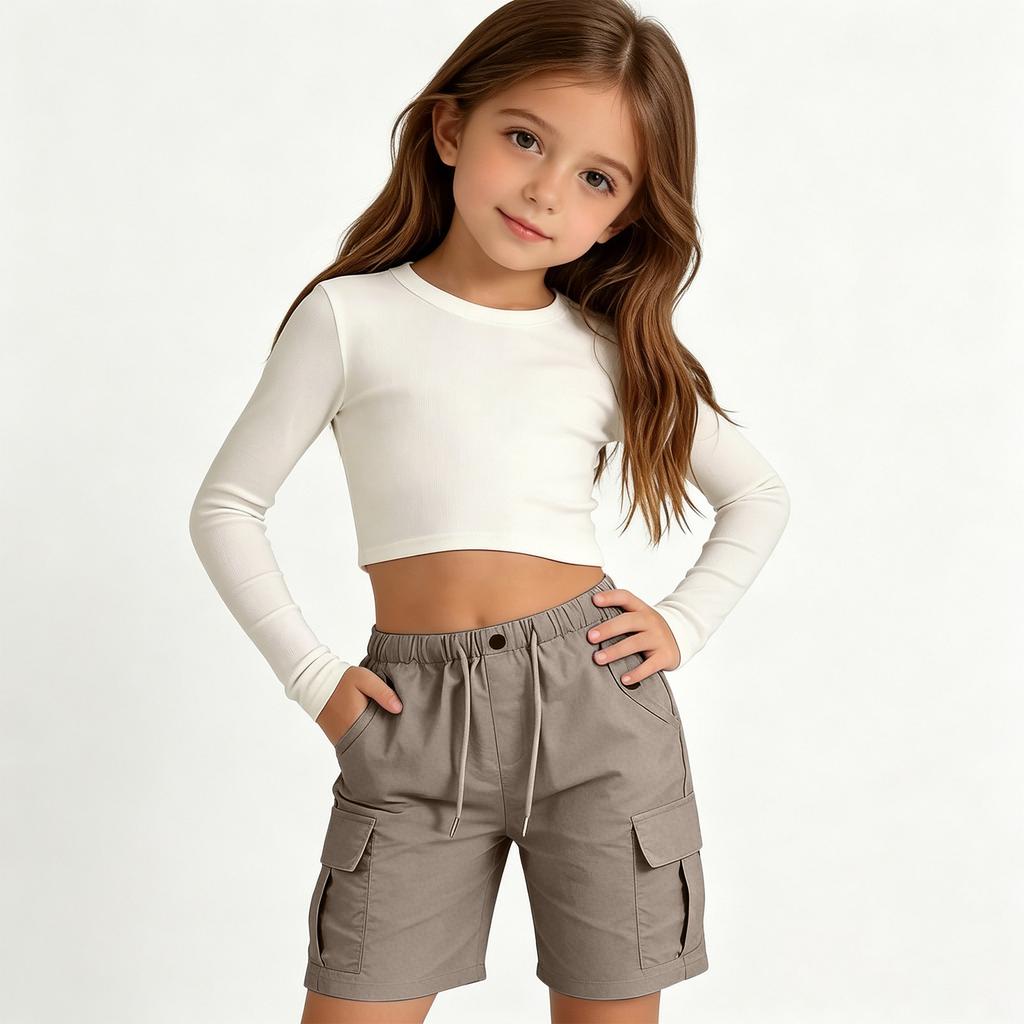 Girls Casual Cargo Shorts with Drawstring Waist Adjustable Fit Multi Pocket Design Lightweight Breathable Fabric Suitable for Everyday Wear