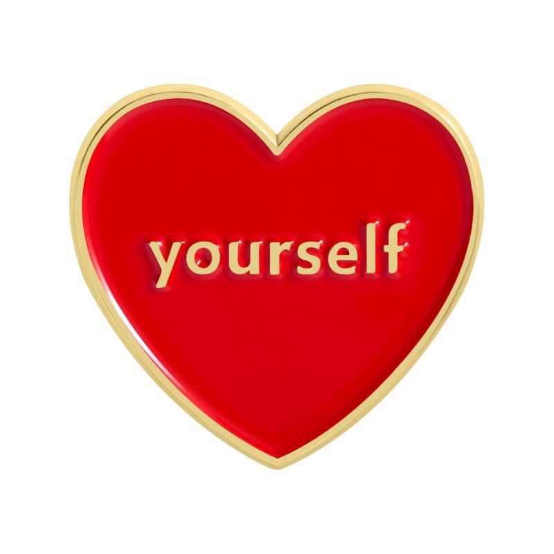 Love Yourself Enamel Pins Red Heart Brooches Lapel Badges Cartoon Self Care Awareness Jewelry Gift for Friends