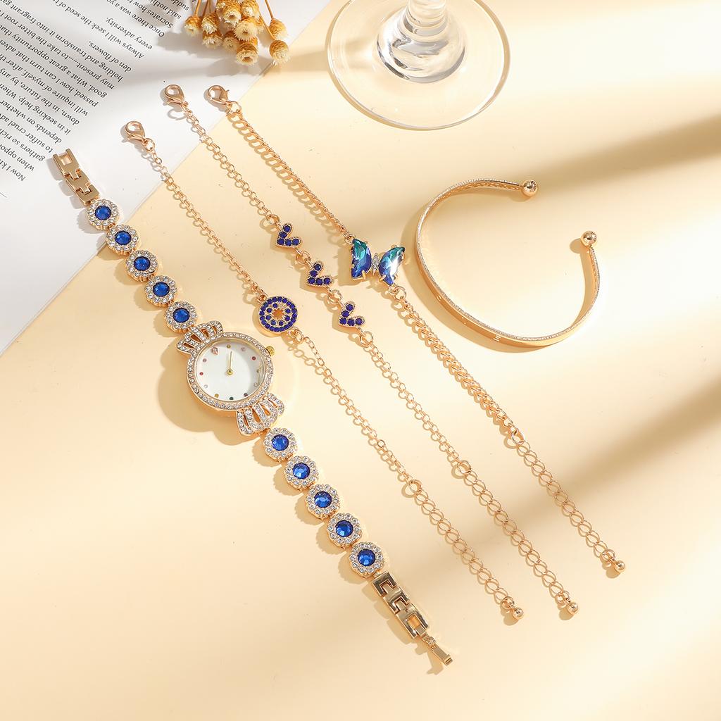 Diamond-studded Crown Dial, Vintage Diamond-studded Watch Strap, Simple Scale Design, with a Set of Five Accessories. S