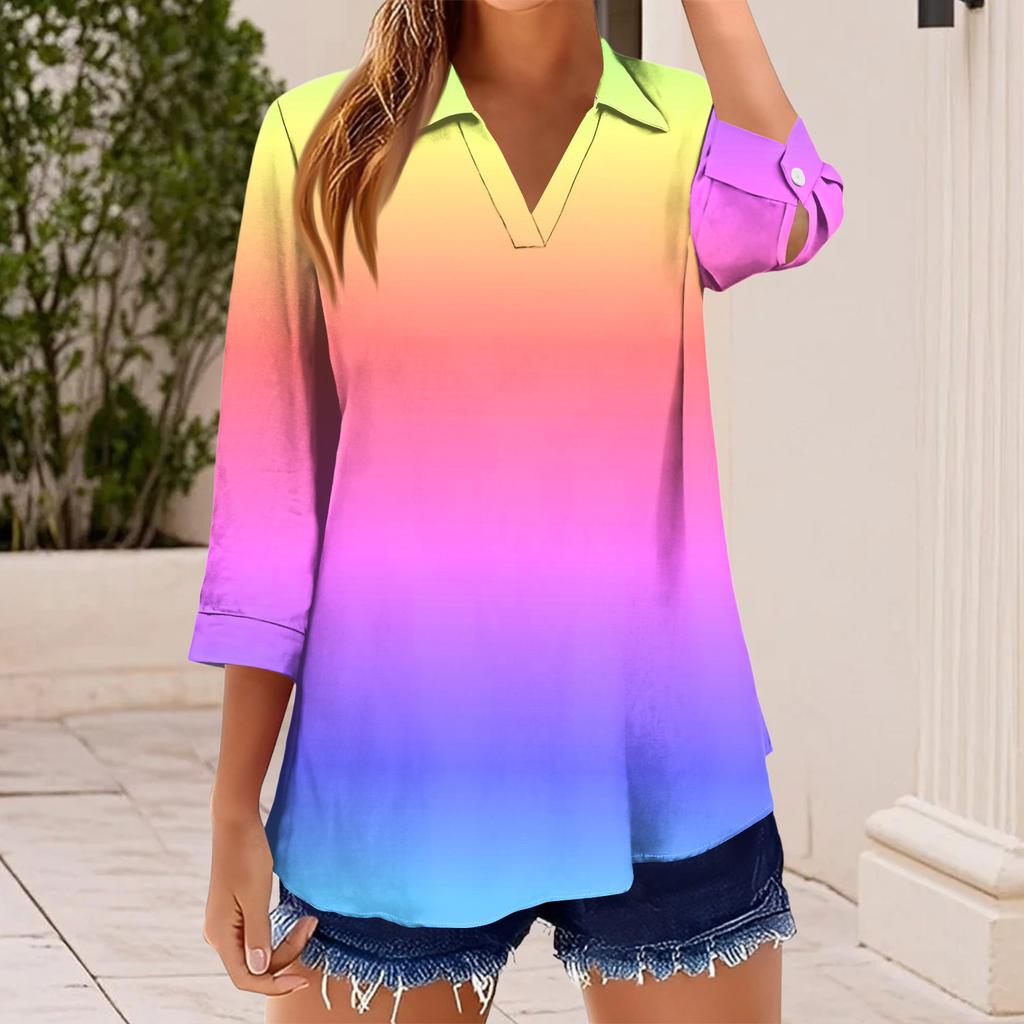 Women's T Shirt Tee Print Button  3/4 SleeveDaily Weekend Fashion Basic V, Neck Regular Top