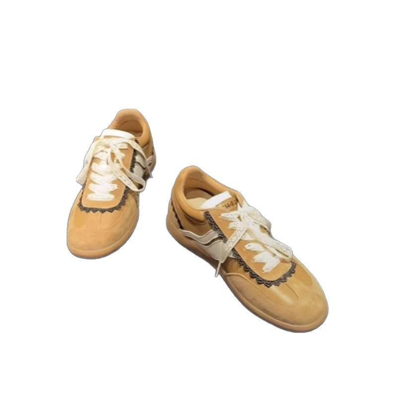 Cowhide version~ 6cm inner height increase niche lace design sense moral training shoes women's small Forrest Gump casual moral training board shoes
