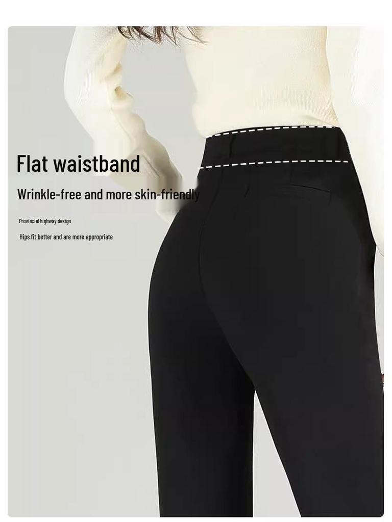 Women's Black Micro Flare Pants - 2025 Spring Collection, High Waist Elastic Slimming Fit, Drapey Suit Style