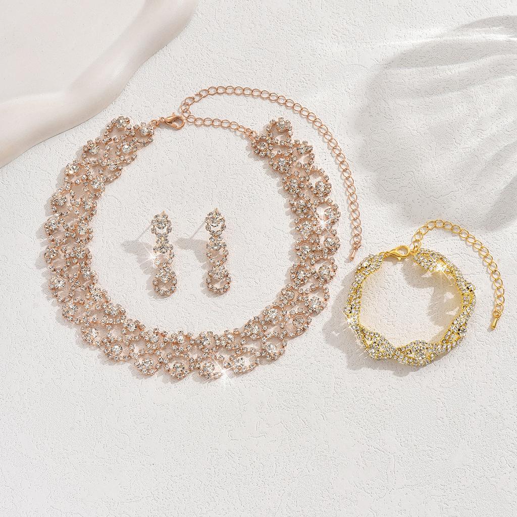 3pcs Women Jewelry Set Rhinestone Earrings Necklace Vracelet Wedding Party Accessories