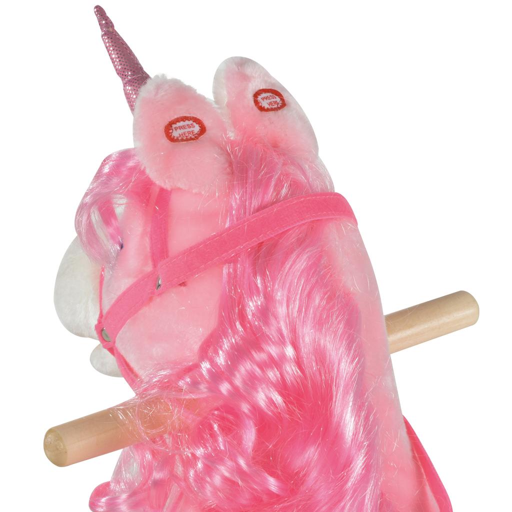 Kinder Plüsch Schaukelpferd Reittier Einhorn mit Geräusch Bewegendem Mund Wedelndem Schwanz Kinder Schaukeltier Spielzeug Geschenk 3-6 Jahre Rosa