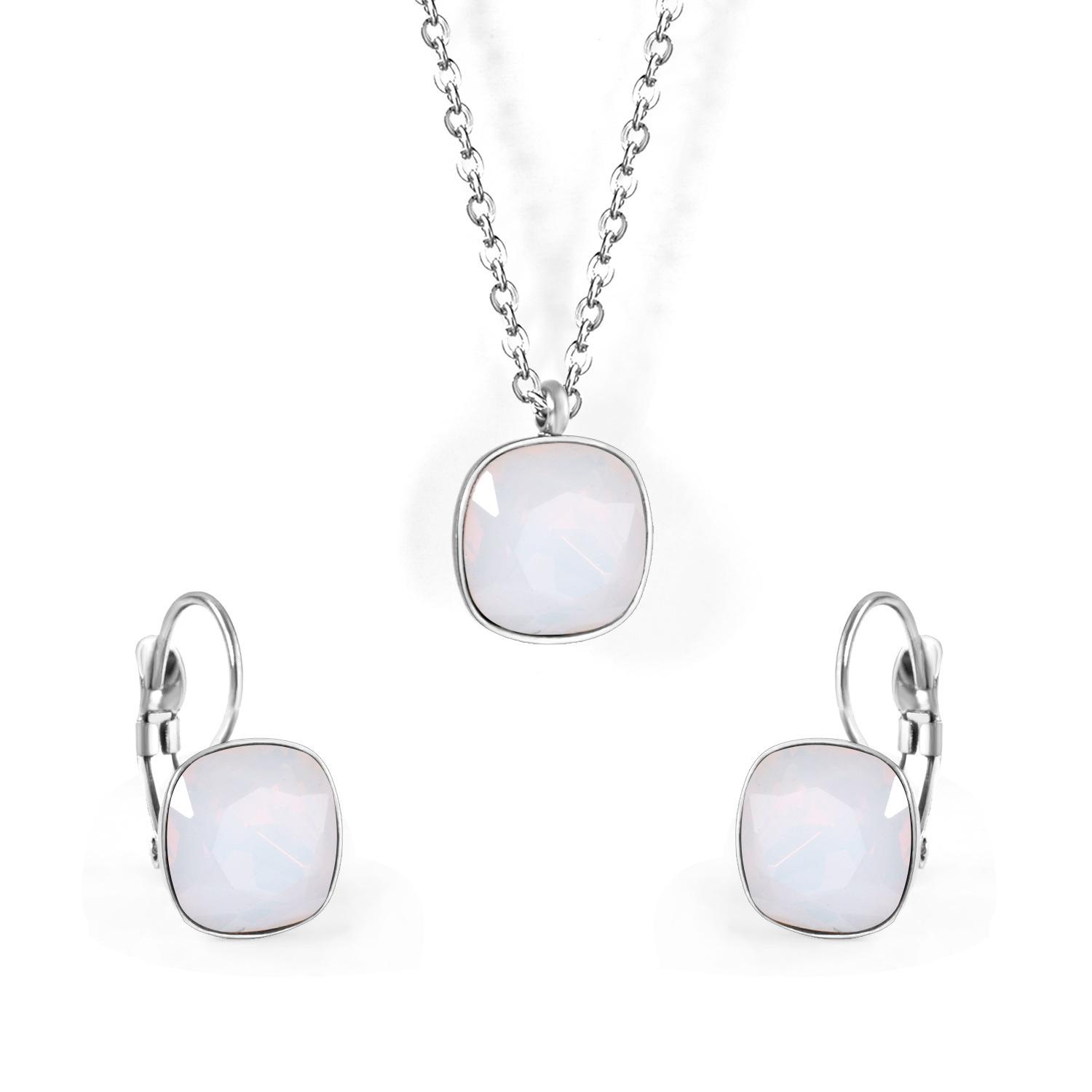 

Fashion Minimalist Square Zircon Necklace And Earrings Jewelry Set For Women Chain Accessories Suite