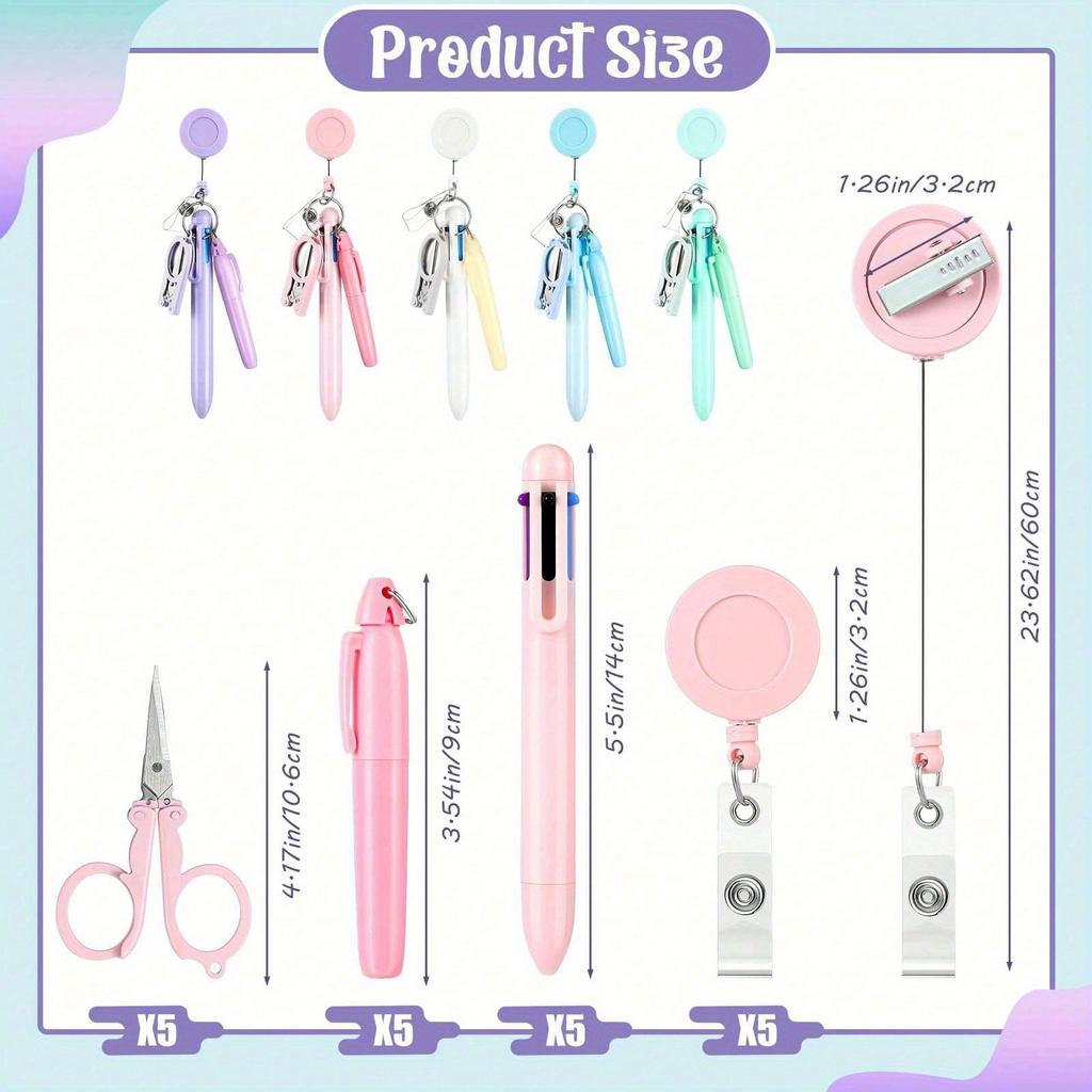 Portable Stationery Set,   Can Cut Gauze, Extendable Zipper Badge Clip