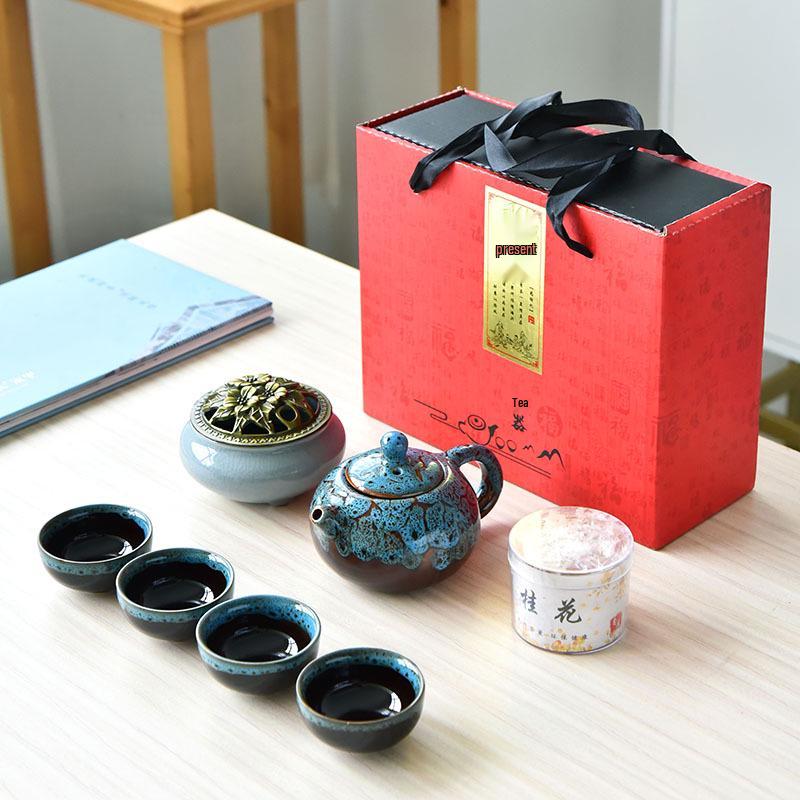 Portable Ceramic Kung Fu Tea Set: One Pot, Four Cups - Ideal for Travel & Gifts, Logo Customizable