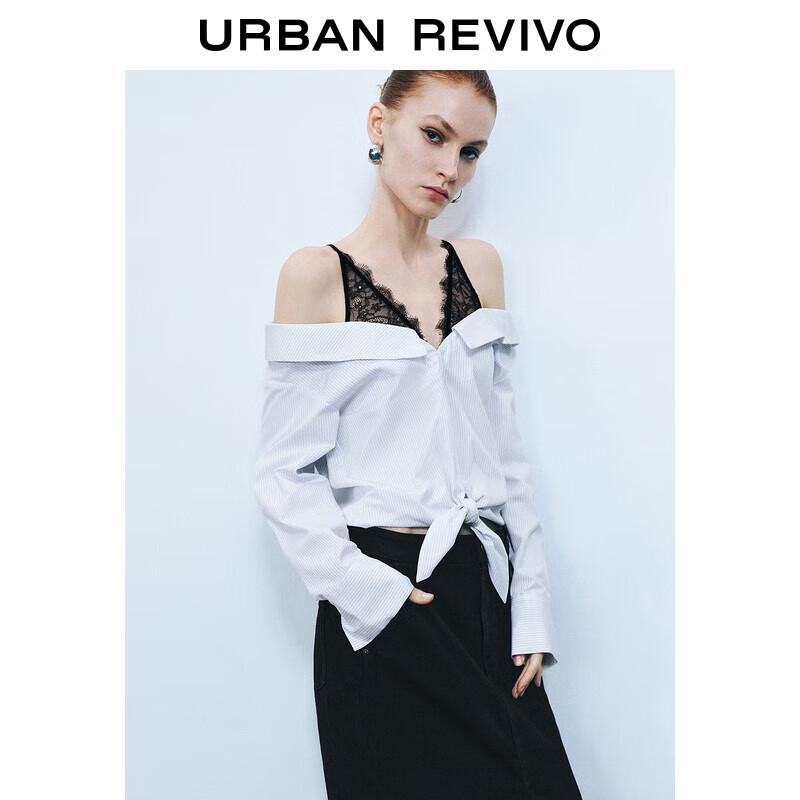 UR Women s Striped Lace-Tie Long Sleeve Blouse M