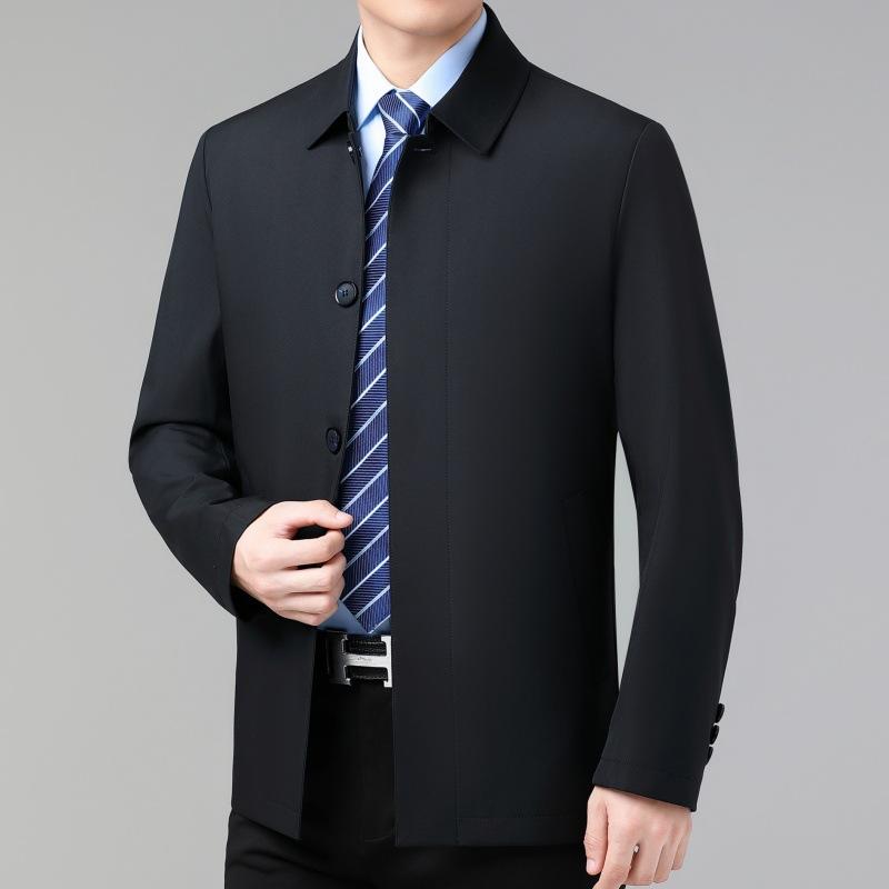 Middle-aged Men's Lapel Jacket Spring and Autumn Thin Business Casual Button Jacket Daddy Mulberry Silk Leader Top