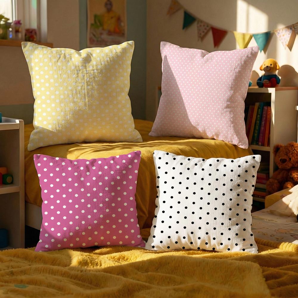 Polka Dots Cushion Cover Set of Decorative Short Plush Pillow Covers for Sofa Soft Cushion Case x cm