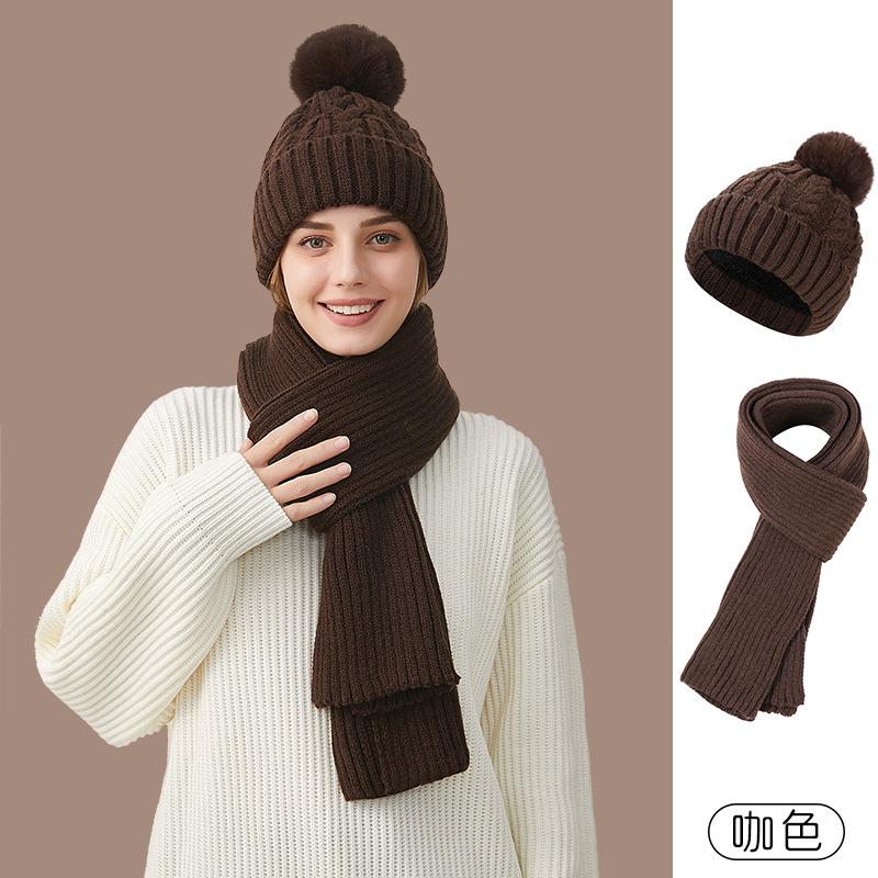 Autumn and winter hats plus scarves, thickened fleece, warm and windproof outdoor knitted two-piece hats