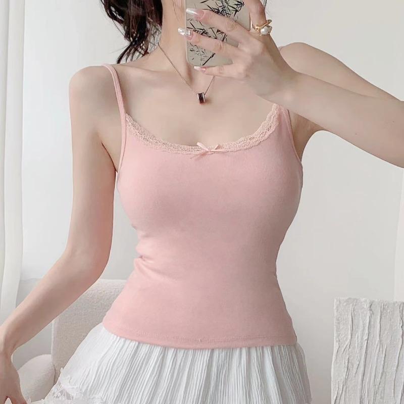 1pcs Girls Cute Padded Bra Tank Top Women Lace Casual Strap Top Vest Female Camisole With Removable Built In Bra Clothing