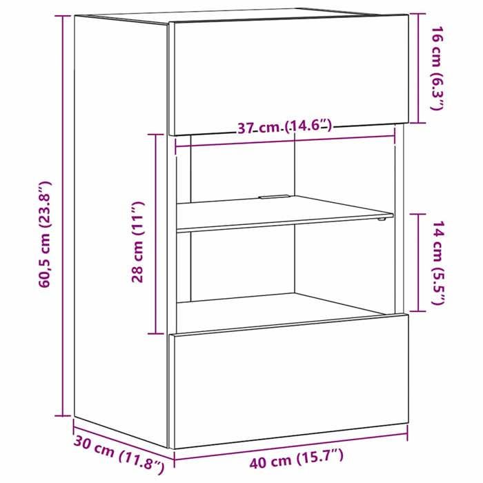 VidaXL Wall-Mounted Furniture with LED Lights for TV 2pcs, Hanging TV Cabinets with Shelf, Floating TV Furniture 837089