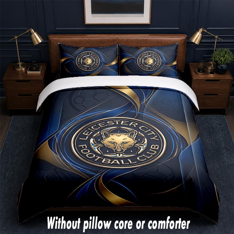 Leicester City Football Design Bed Bedding Set 1 Duvet Cover + 2 Pillowcases Soft Breathable Household Bed Linens