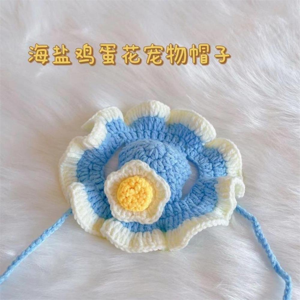 Cappello intrecciato a mano per animali domestici, simpatico cartone animato gatto cane, abbigliamento cappello decorazione, copricapo per animali domestici