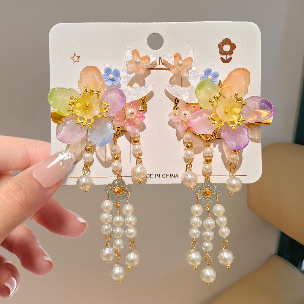 Mid-Autumn Hanfu Fairy Hair Clip - Women's & Children's Ancient Style Floral Tassel, Sweet Accessory for Girls
