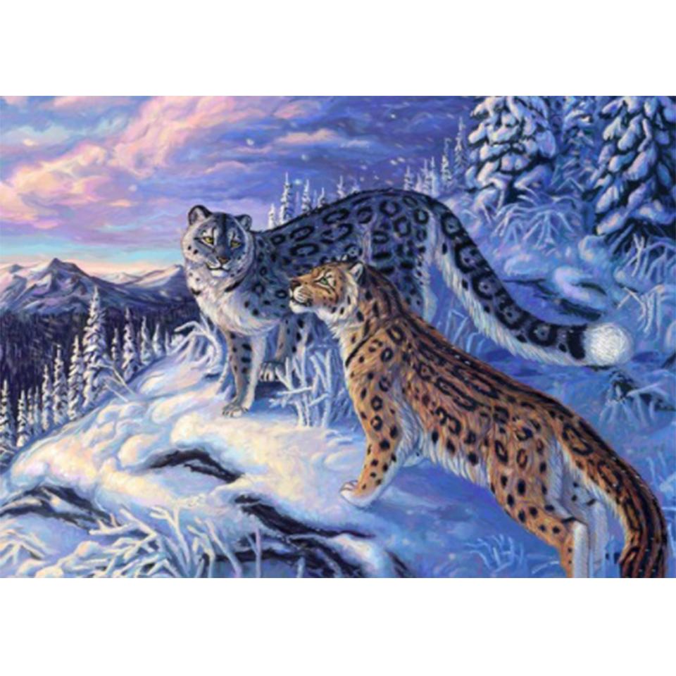 5D DIY diamantová malba Zimní sada pro vyšívání sněžným leopardem Úplná diamantová vyšívání drahokamu Obrázek Mozaika Domácí dekorace