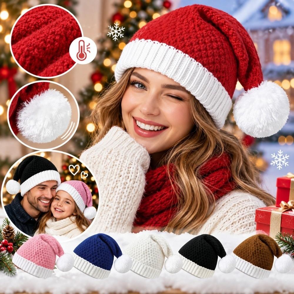 Soft Knitted Christmas Hat Knitted Pom Pom Knit Cap Winter Beanie Hat  Holiday Party Accessory