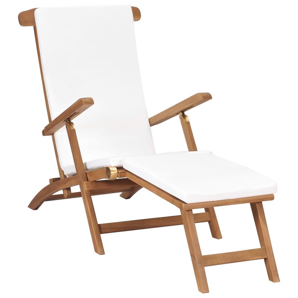 Teak Wood Reclining Chair with Cream White Cushion
