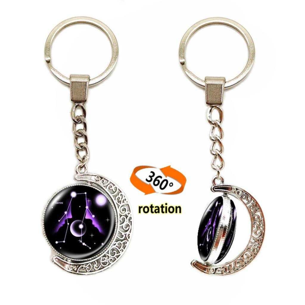 Schlüsselanhänger mit 12 Sternzeichen, im Dunkeln leuchtend, Taschenanhänger, Zeit-Edelstein, doppelseitiger Glaskugel-Schlüsselanhänger
