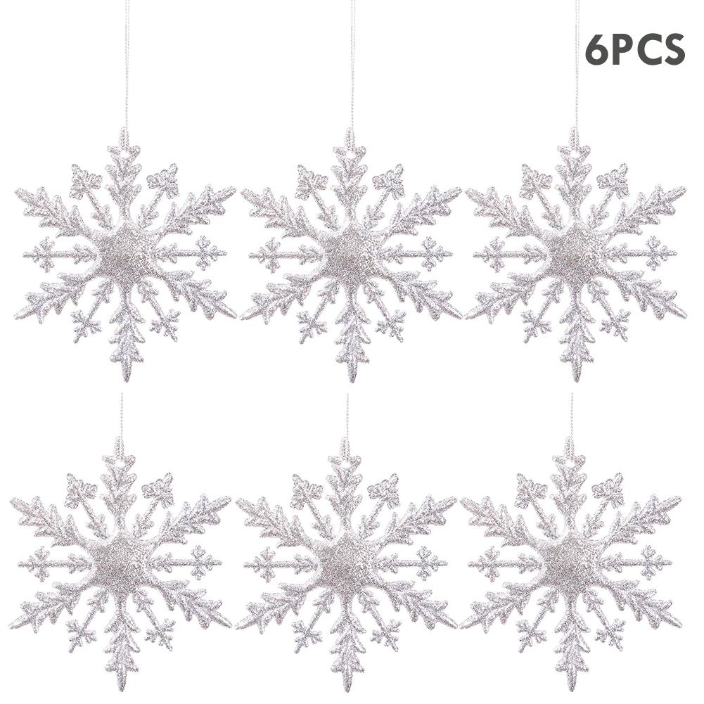 6Pieces Blue Snowflakes With Bright Powde Snowflakes For Christmas Tree Decoration Winter New Year Hanging Decoration