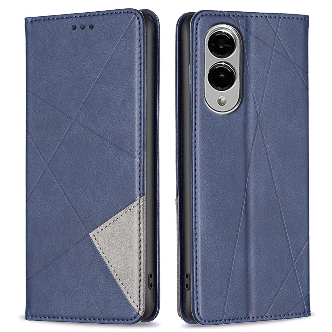 

For Samsung Galaxy S25 Edge Case Card Slots Geometry Imprint Leather Phone Cover Blue
