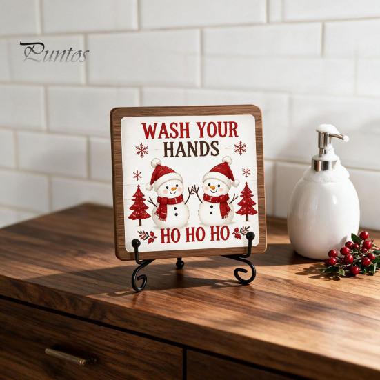 Christmas Hanging Ornament Wooden Tabletop Decor, 2D Pet Santa with Iron Stand, Rustic Festive Home Accents Holiday Sign for And Cafe Shelf,