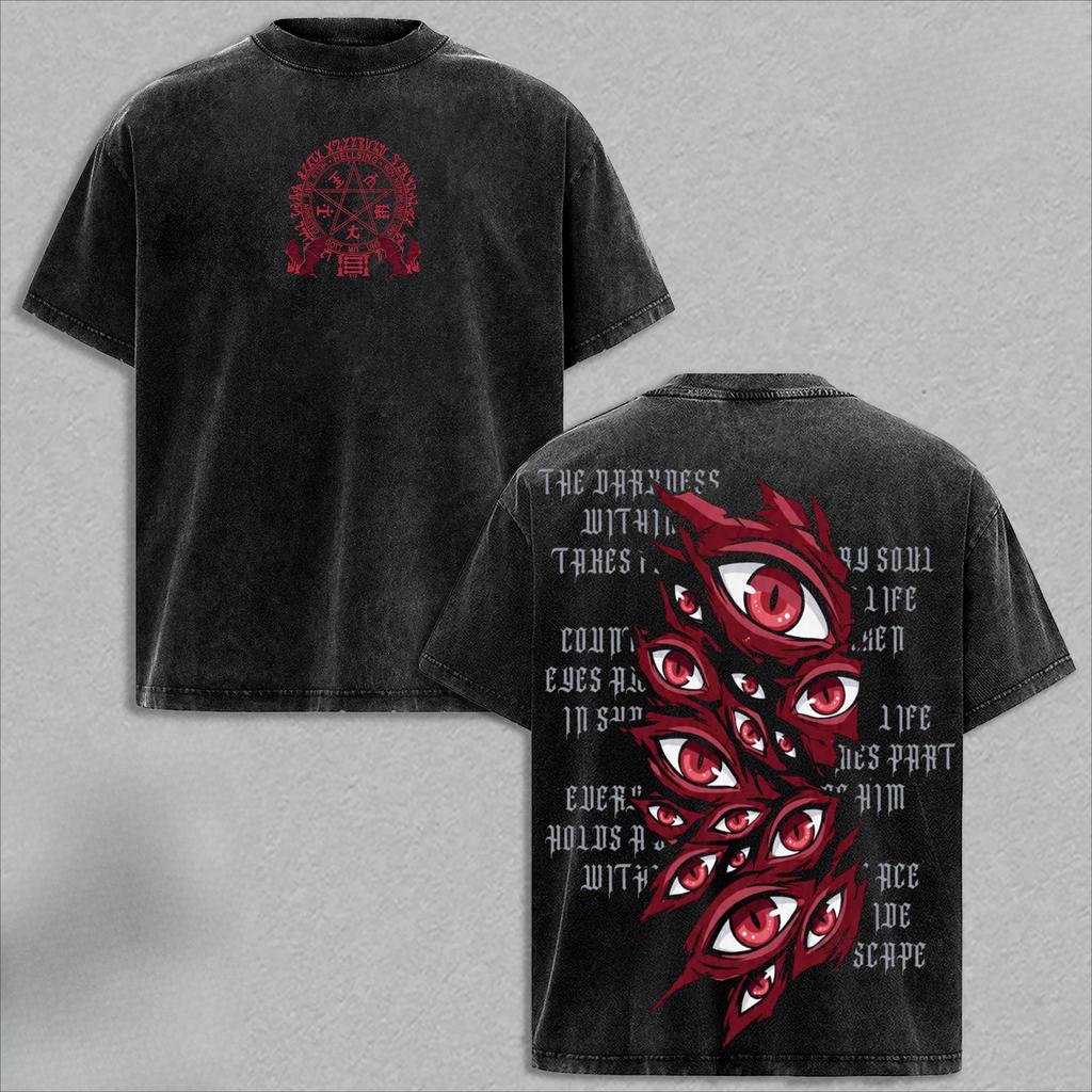 Alucard Hellsing Anime Kleidung Herren Damen Kurzarm T-Shirts Vintage Gewaschenes T-Shirt Lässiges Baumwoll-T-Shirt Oversized Streetwear