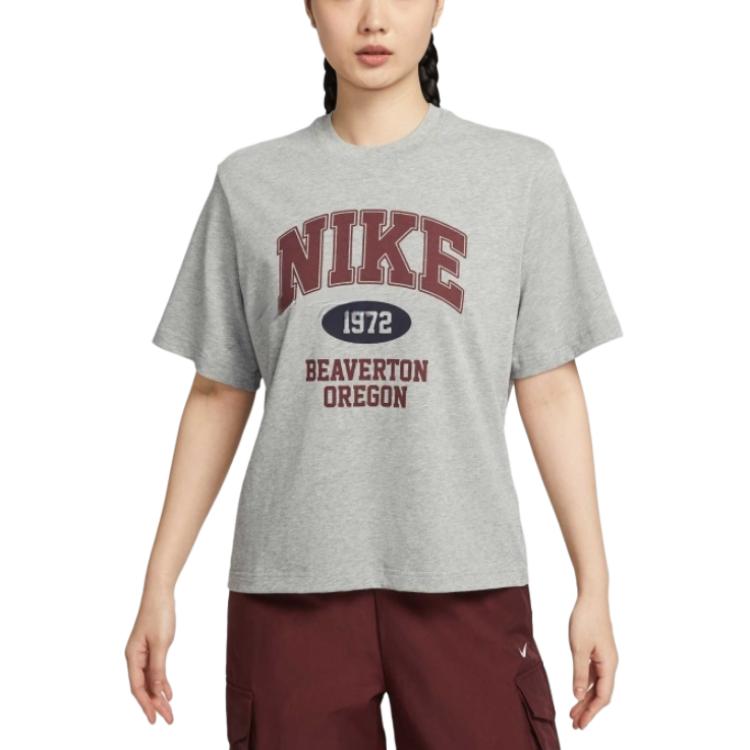 Nike Sportswear Casual Retro Short Sleeve Regular T-Shirt Women T-Shirts Gray IH0825063