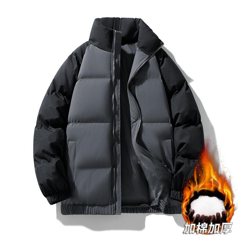 Down cotton clothes men's winter couple stand-up collar thickened warm color matching cotton clothes brand jacket large size bread clothes