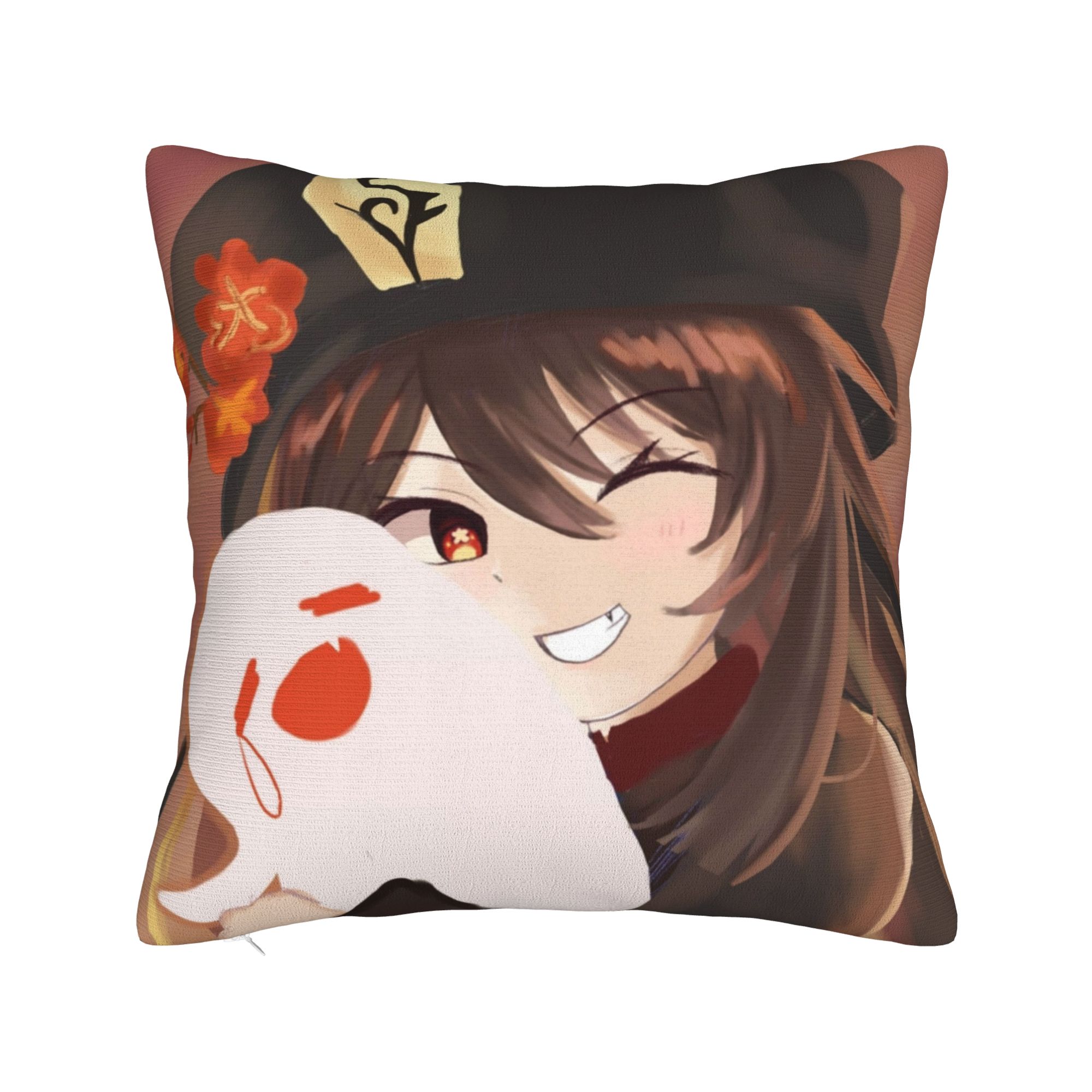 Подушка с принтом Ху Тао из Genshin Impact, полиэстеровая наволочка, декоративная наволочка для подушки с аниме-игрой, мультяшная наволочка для подушки, домашняя квадратная 30cm x 30cm