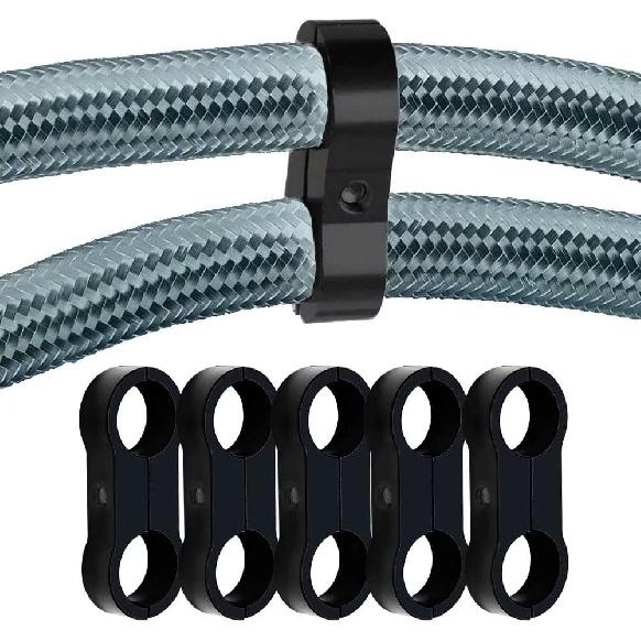 6AN Black Hose Aluminum Clamp-AN6 Hose Separator Fuel line Mounting Clamps Aluminum Hose Fitting Adapter Great for 3/8 Fuel Hose, Oil Line, Brake