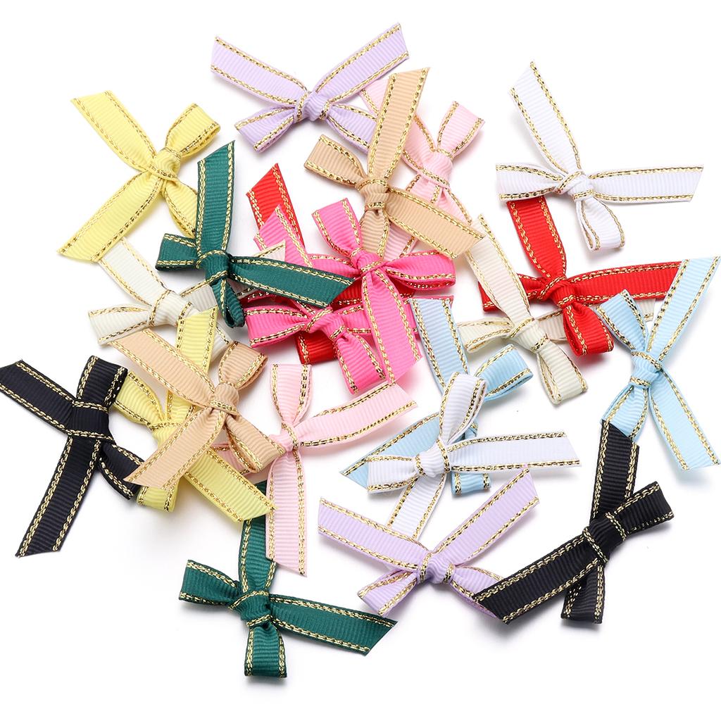 30pcs 4*5cm Polyester Satin Ribbon Bows Colourful Golden-edged Bowknots For Christmas Party DIY Clothing Headwear Gifts Decor