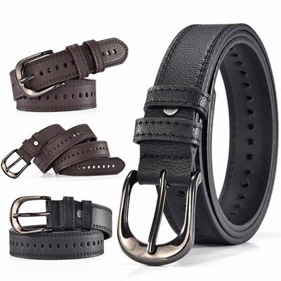 Leather Belt Men Casual Double Grommet Hole Buckle Belt Women Punk Waist Strap Unisex Belts EMA