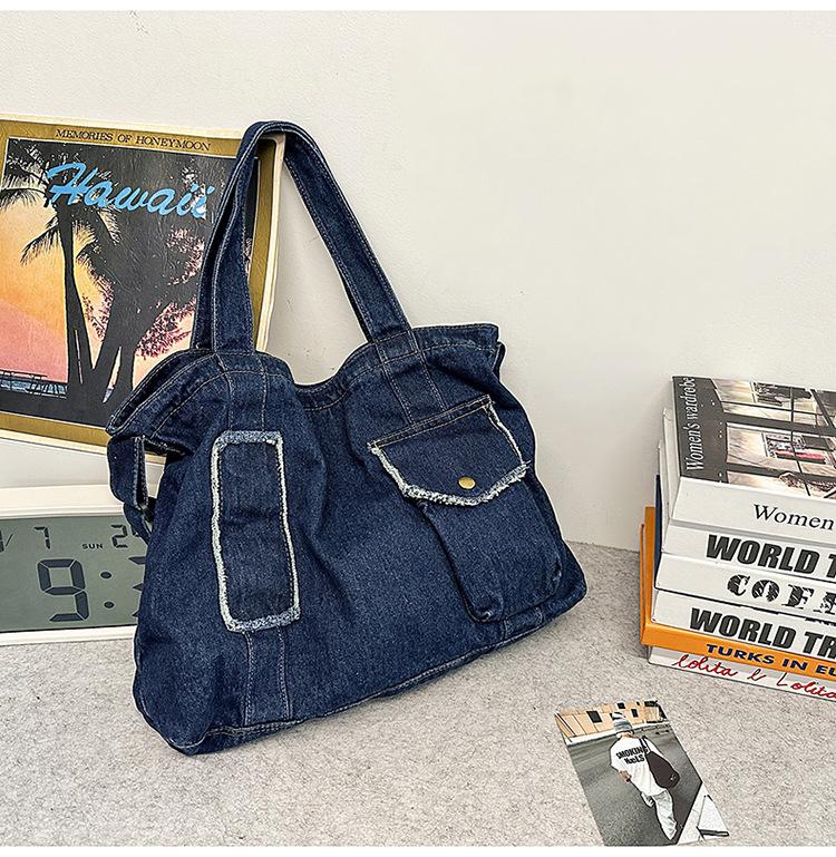 Large-capacity Washed Denim Tote Bag 2025 New Japanese Retro Versatile Casual Commuter Shoulder Crossbody Bag