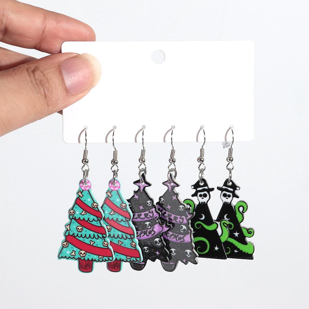 Colorful Sequin Acrylic Christmas Tree Drop Earring Set for Women Trendy Xmas Candy Bells Statement Earring Party Jewelry Gifts