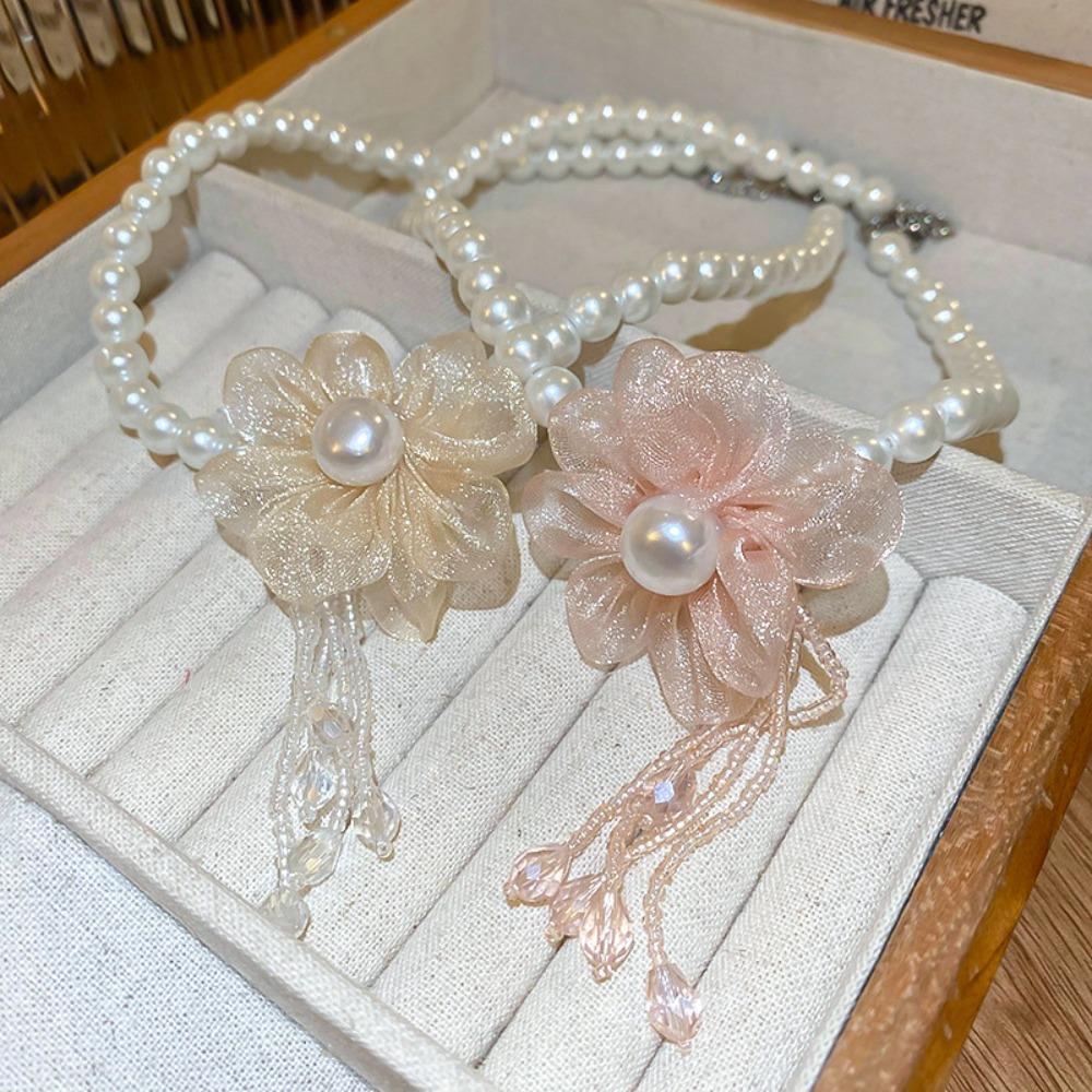 

Rhinestone Flower Pearl Necklace Big Flower Flower Pearl Chain Choker Lady/Girls розовый