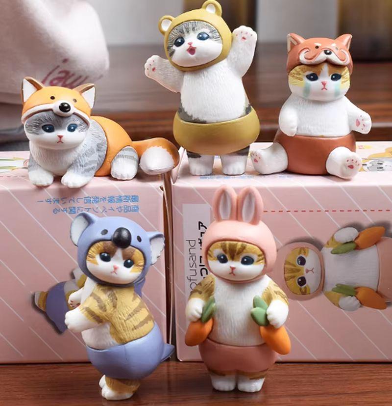 In Stock Mofusand Cute Cat Wearing Rabbit Cover Blind Box Handmade Model Toy Doll Desktop Ornament Holiday Birthday Gifts