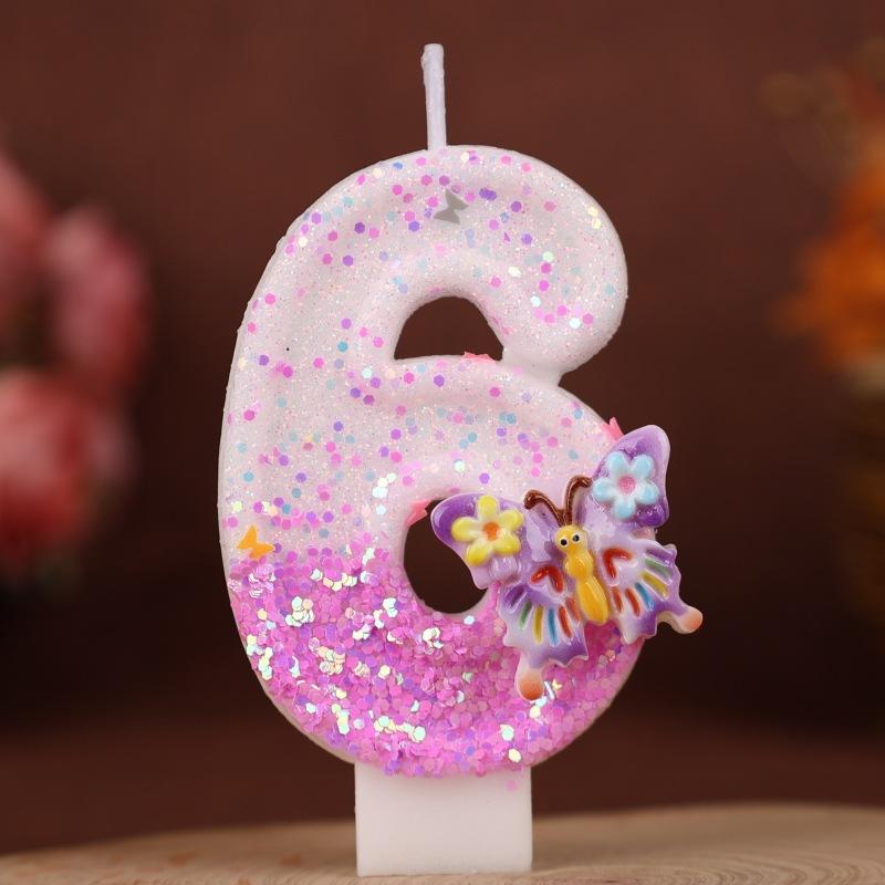 Creative Flower Butterfly Number Candle Birthday Cake Decoration Plug-in Children's First Birthday Party Candle