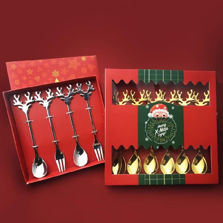 6 Pieces Cake Spoon Tasting Dessert Forks Christmas Themed 2 Colors for Party