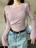 Sweet Hanging Neck Fake Two Pieces Tops Women Korean Chic Bottoming Slim T-Shirt Harajuku Fashion Casual Clothes Autumn 2024 New