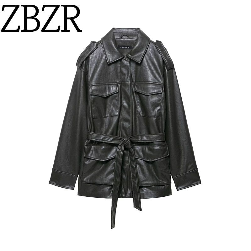 Za Export New Arrival Women's Clothing ZR Fashion Style Fashion Sense Versatile Pocket Decoration Imitation Leather Jacket Outwear 4341766