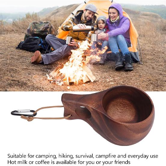 GLOGLOW Wood Camp Mug, Portable Wooden Camping Cup with Hanging Rope and Buckle for Outdoor Travel Hiking Coffee Tea Milk(Type 1)